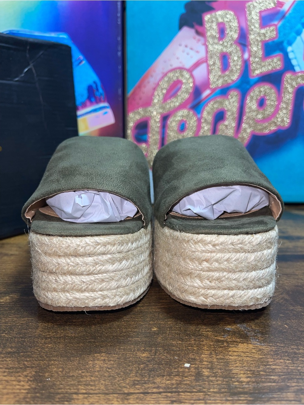 Lulus O'Ahu 2 Green Suede Espadrille Platforms green size 5 - Picture 4 of 11